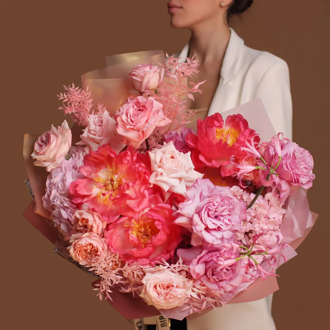 Coral peony bouquet