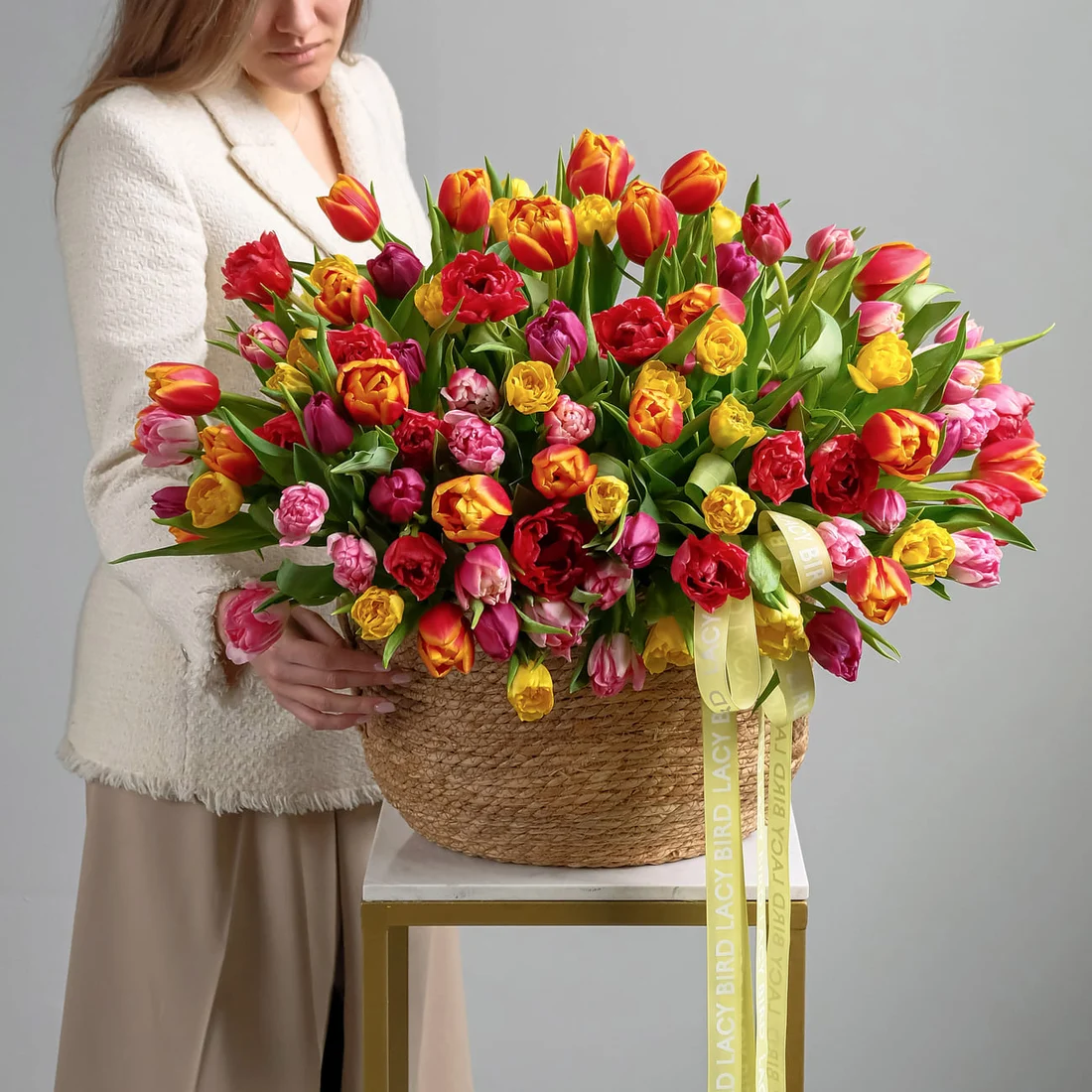 Basket of mixed tulips